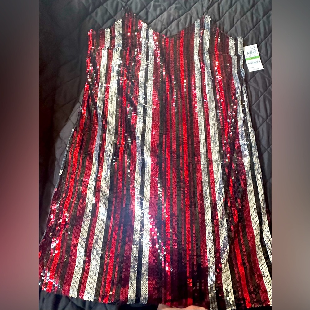 Black, Red & Silver Sequin & Strappy Dress